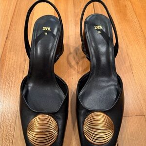 Zara Women's Black Heels with Gold Accents